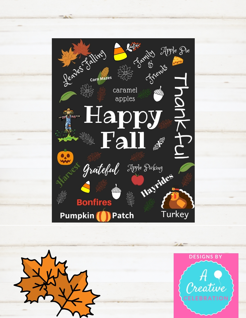 Fall Decoration, Happy Fall, Fall Instant Printable Sign